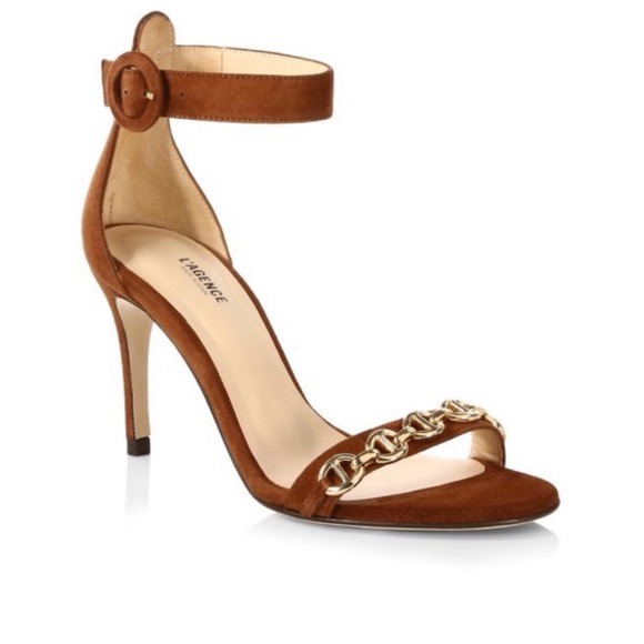 L’agence Brown Suede Chain Bridget Heels - Picture 1 of 7